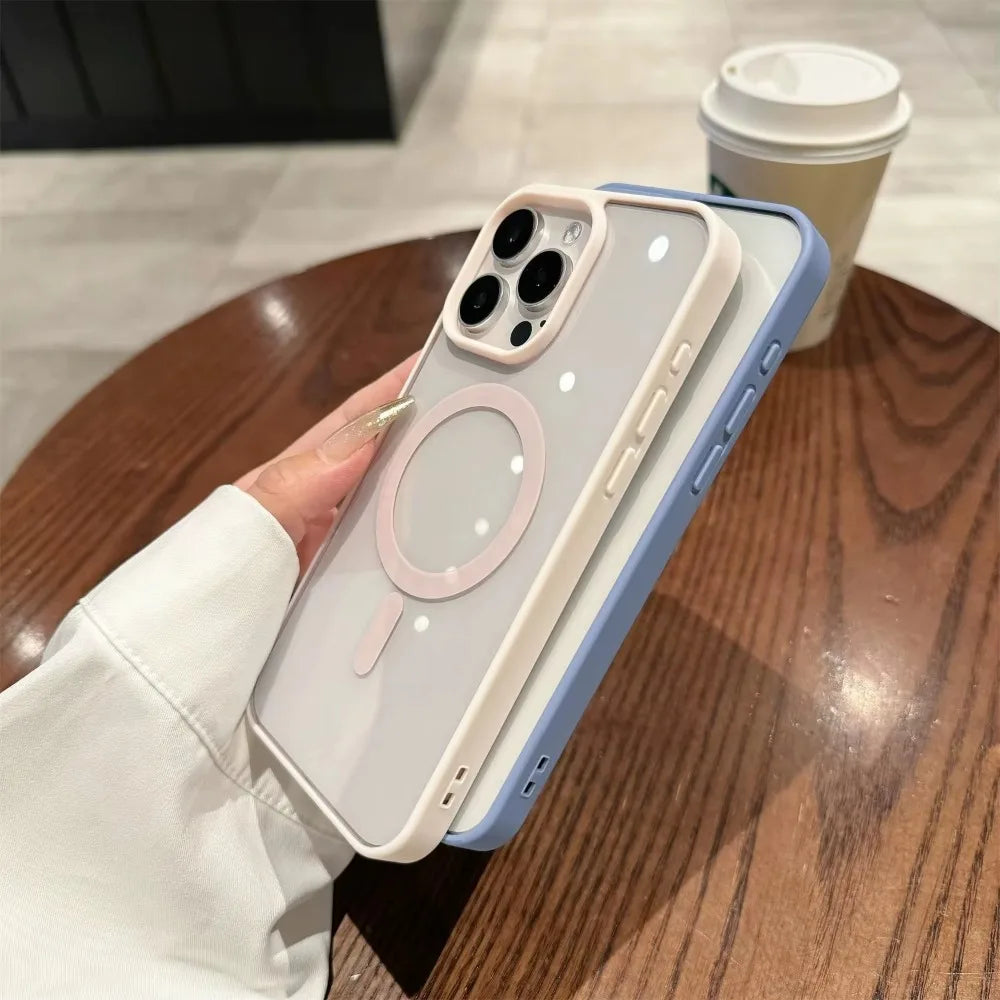 Transparent Magnetic Hard Cover Acrylic Wireless Charge Phone Case For iPhone 16 15 14 13 12 11 Pro Max Plus
