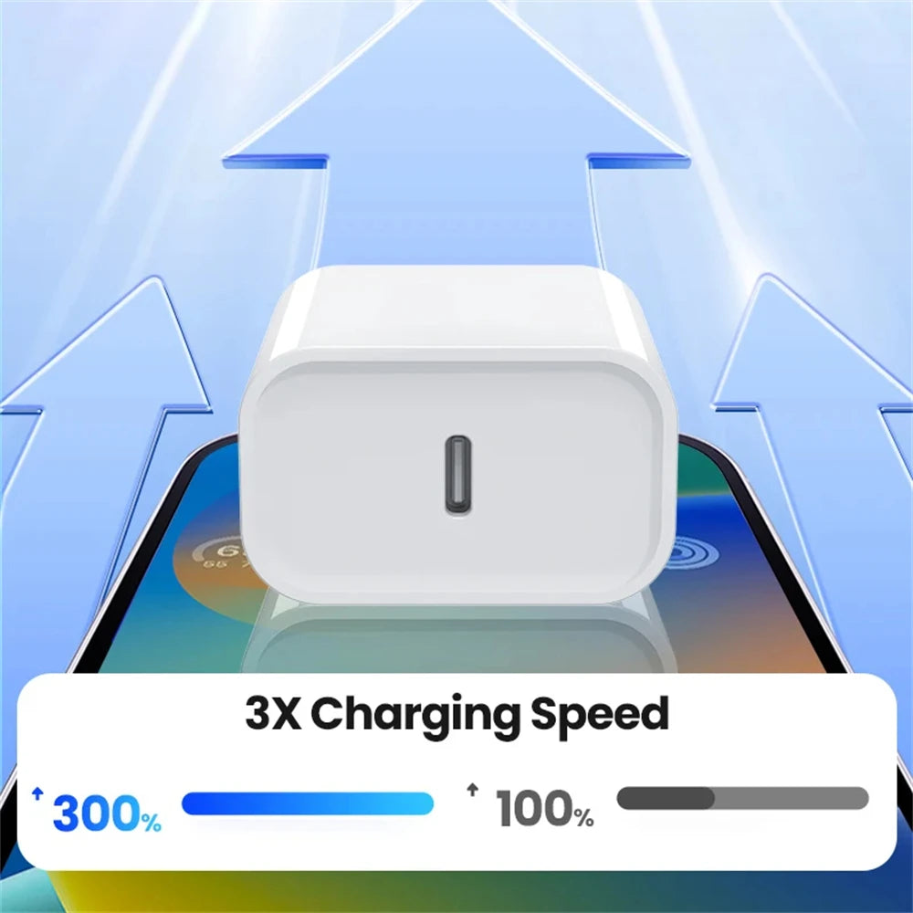 20W PD Fast EU Desktop Charger Wall Charger for IPhone 11 12 13 14 Pro Max Super Rapid Charging USB C PD Cable 1m 1.5m 2m