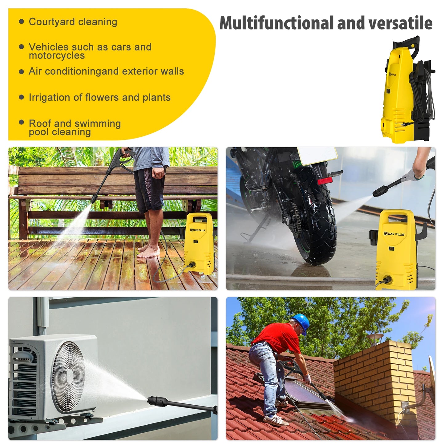 DayPlus 5000W High Pressure Washer Portable Jet Wash Car Patio Garden Driveway Cleaner Machine Wash Patio Floor, 350Bar/5000PSI