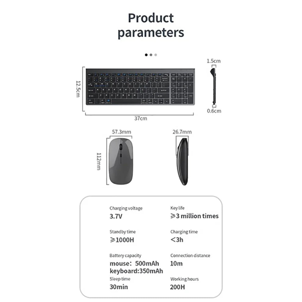 Rechargeable Bluetooth Keyboard and Mouse Set for Laptop Computer 2.4G USB Wireless Keyboard and Mouse Combo