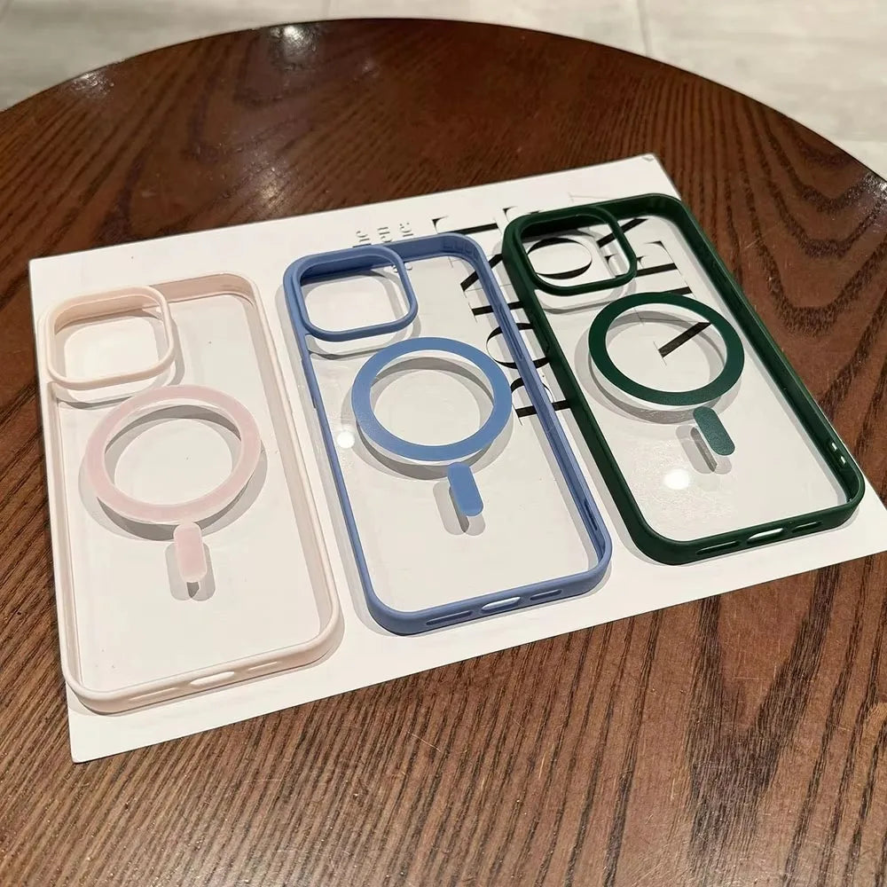 Transparent Magnetic Hard Cover Acrylic Wireless Charge Phone Case For iPhone 16 15 14 13 12 11 Pro Max Plus