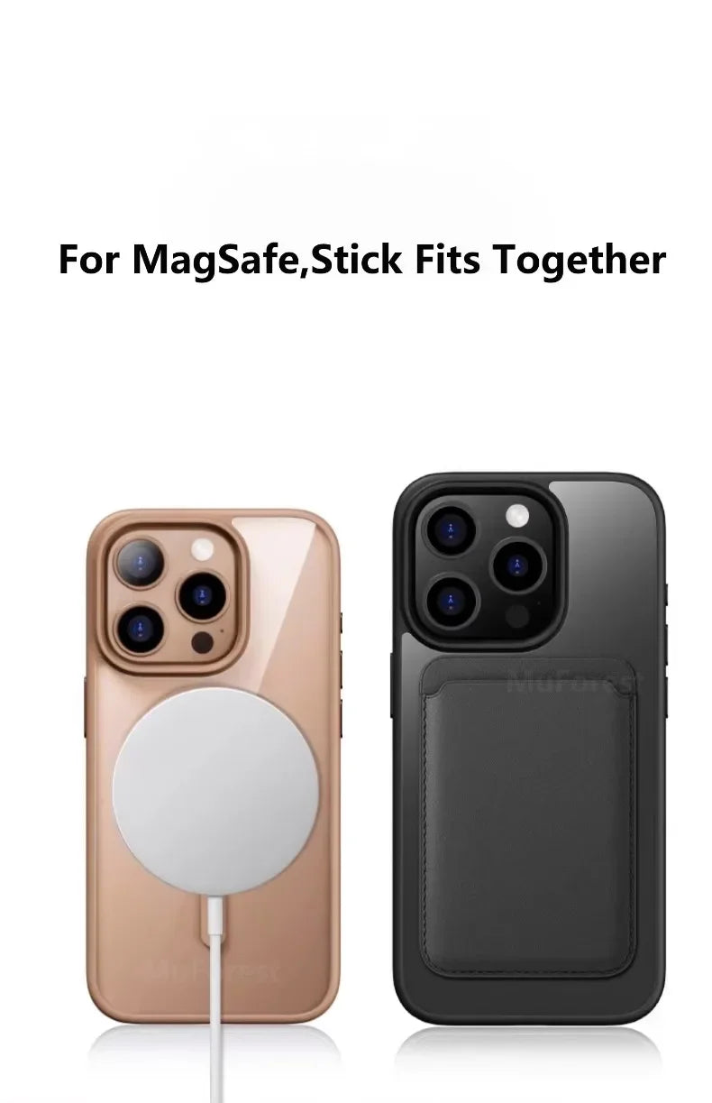 Transparent Magnetic Hard Cover Acrylic Wireless Charge Phone Case For iPhone 16 15 14 13 12 11 Pro Max Plus