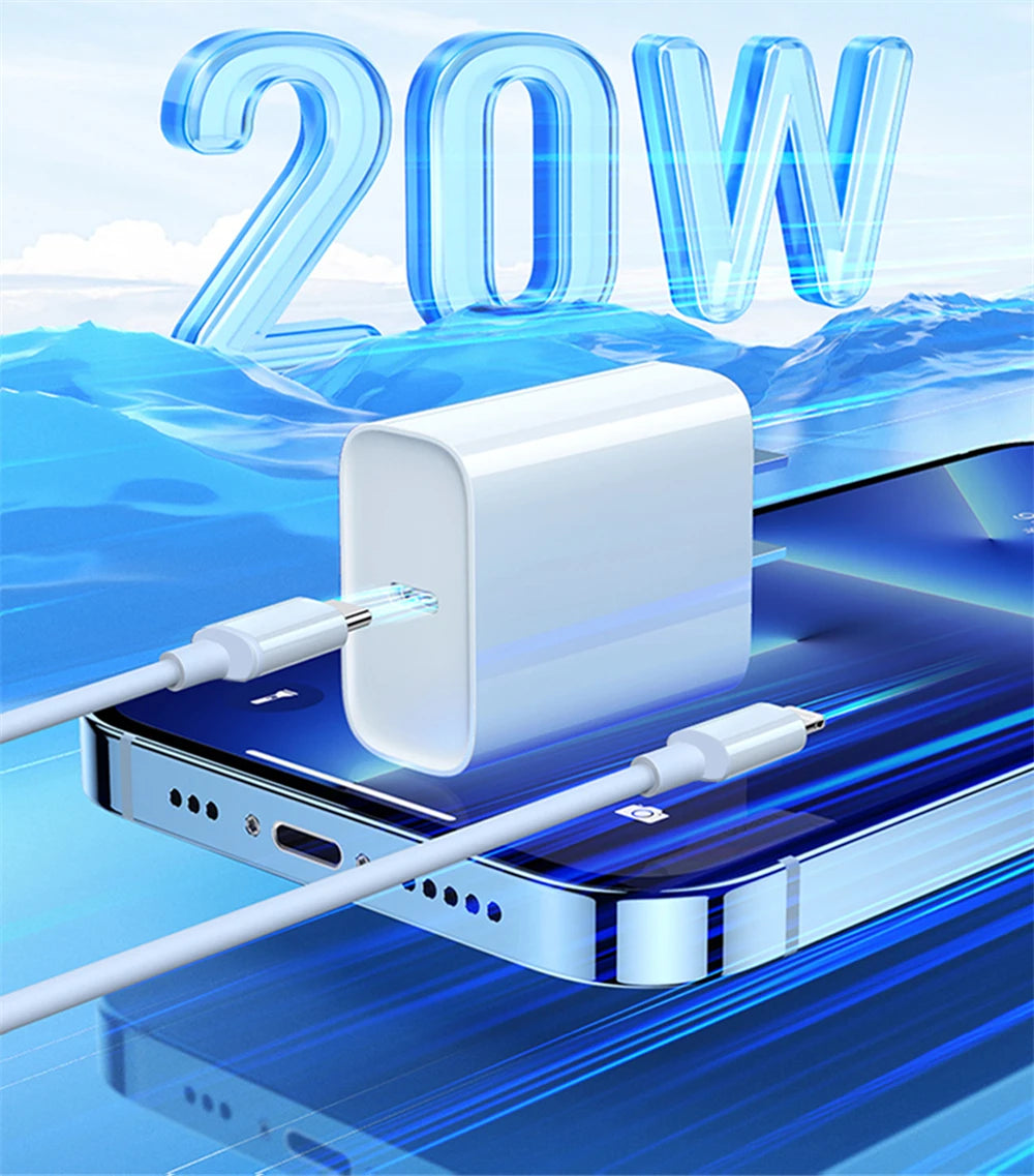 20W PD Fast EU Desktop Charger Wall Charger for IPhone 11 12 13 14 Pro Max Super Rapid Charging USB C PD Cable 1m 1.5m 2m