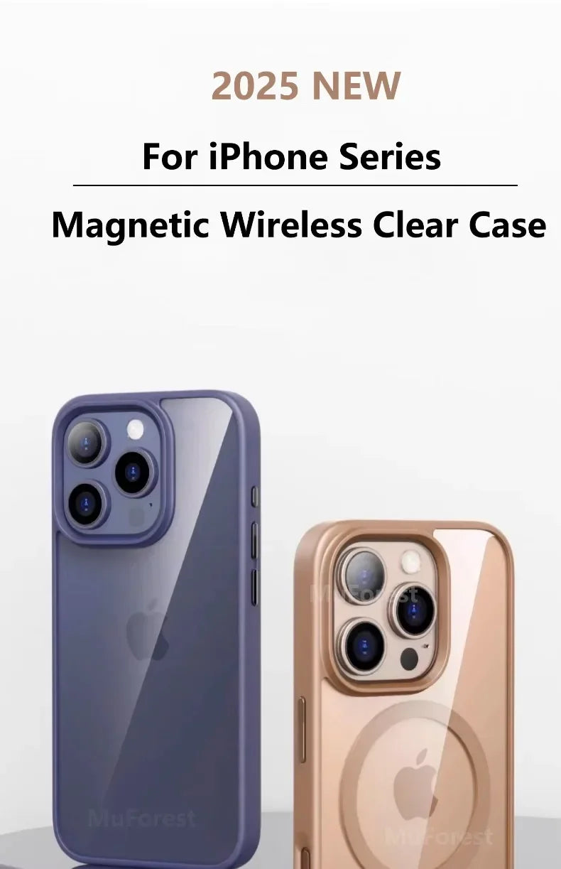 Transparent Magnetic Hard Cover Acrylic Wireless Charge Phone Case For iPhone 16 15 14 13 12 11 Pro Max Plus
