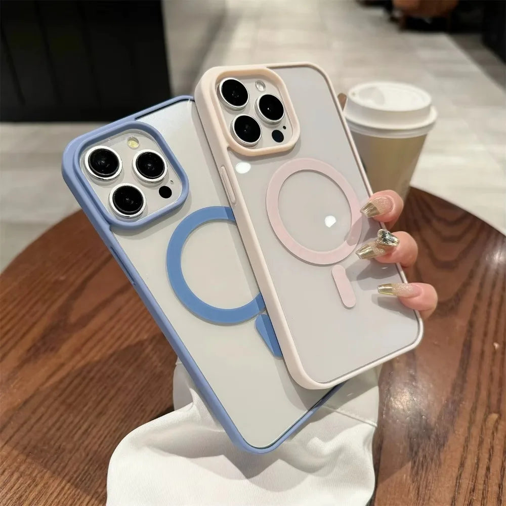 Transparent Magnetic Hard Cover Acrylic Wireless Charge Phone Case For iPhone 16 15 14 13 12 11 Pro Max Plus