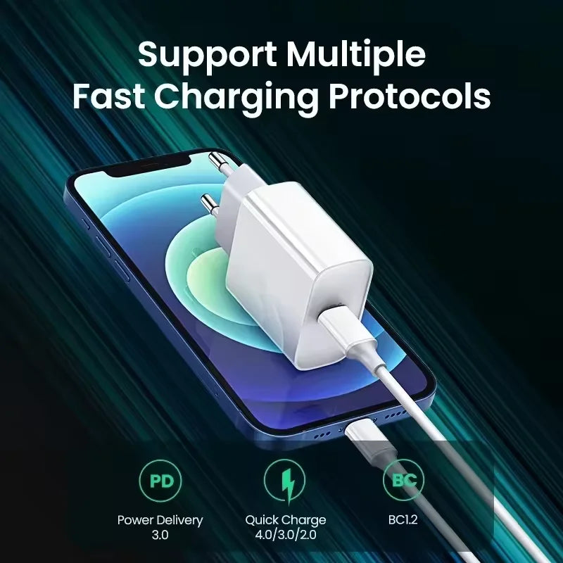 20W PD Fast EU Desktop Charger Wall Charger for IPhone 11 12 13 14 Pro Max Super Rapid Charging USB C PD Cable 1m 1.5m 2m