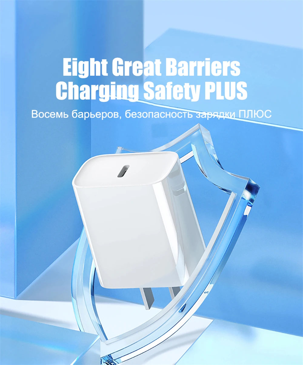 20W PD Fast EU Desktop Charger Wall Charger for IPhone 11 12 13 14 Pro Max Super Rapid Charging USB C PD Cable 1m 1.5m 2m