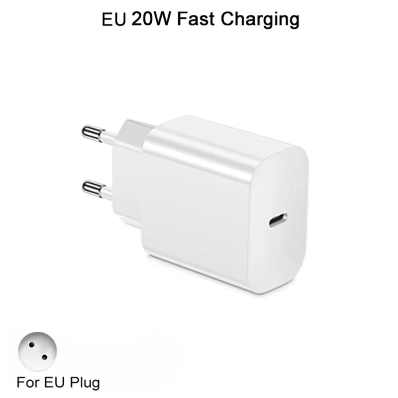 20W PD Fast EU Desktop Charger Wall Charger for IPhone 11 12 13 14 Pro Max Super Rapid Charging USB C PD Cable 1m 1.5m 2m