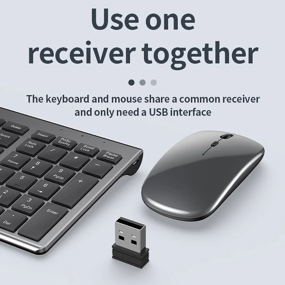 Rechargeable Bluetooth Keyboard and Mouse Set for Laptop Computer 2.4G USB Wireless Keyboard and Mouse Combo