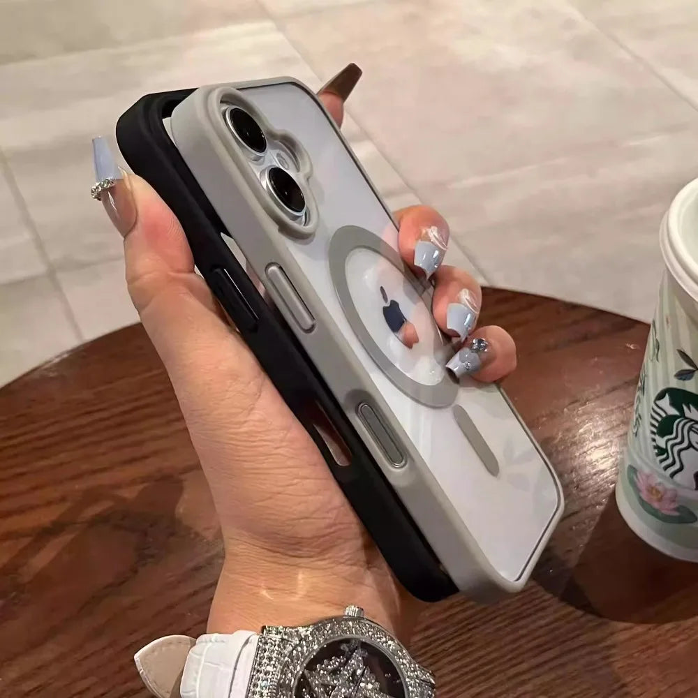 Transparent Magnetic Hard Cover Acrylic Wireless Charge Phone Case For iPhone 16 15 14 13 12 11 Pro Max Plus