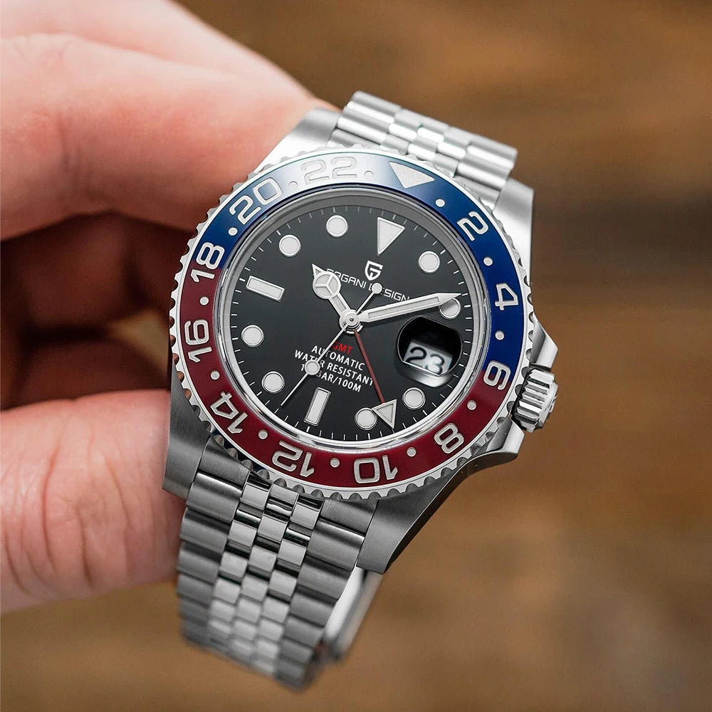 Luxury Watch GMT Men Mechanical Wristwatch Sapphire Glass Stainless Steel 100M Waterproof Automatic Watches