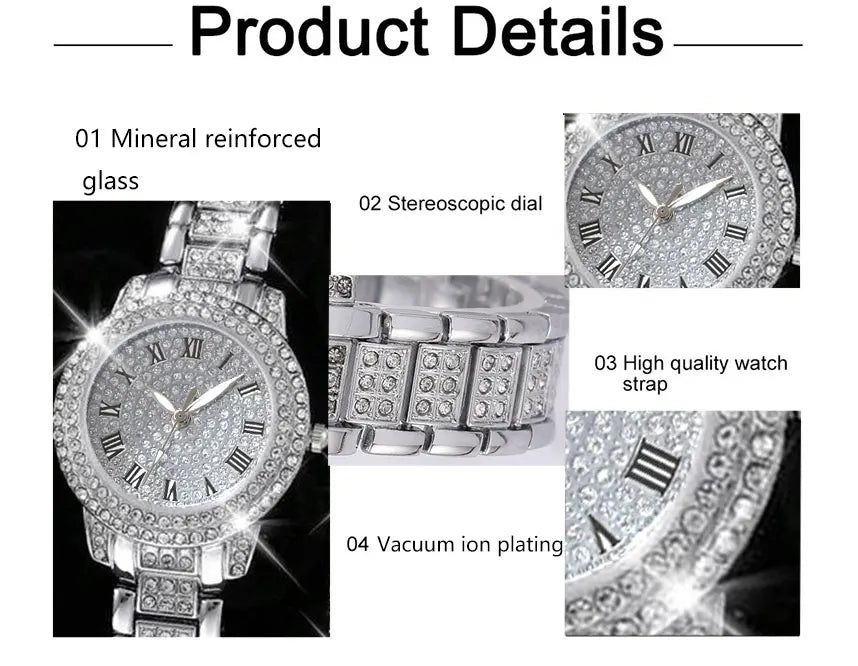 6PCS Women Watch Luxury Elegant Alloy Watch Crystal Wristwatch For Ladies