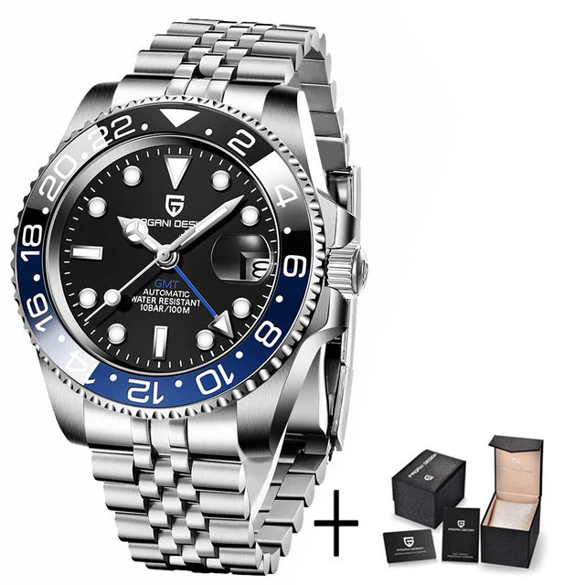 Luxury Watch GMT Men Mechanical Wristwatch Sapphire Glass Stainless Steel 100M Waterproof Automatic Watches