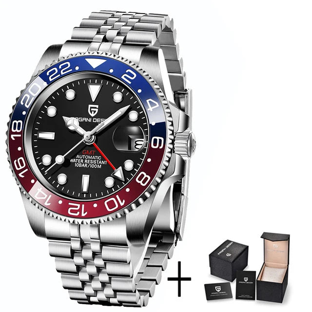 Luxury Watch GMT Men Mechanical Wristwatch Sapphire Glass Stainless Steel 100M Waterproof Automatic Watches