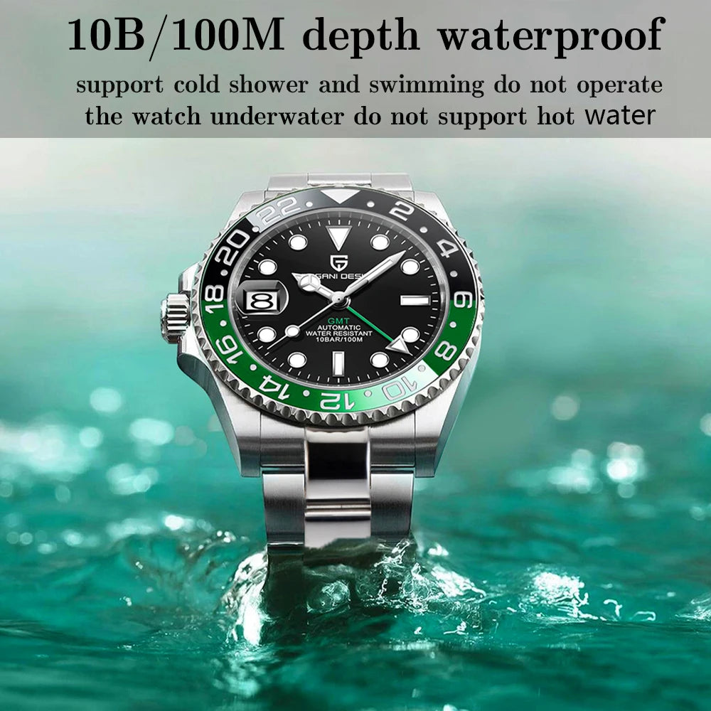Luxury Watch GMT Men Mechanical Wristwatch Sapphire Glass Stainless Steel 100M Waterproof Automatic Watches