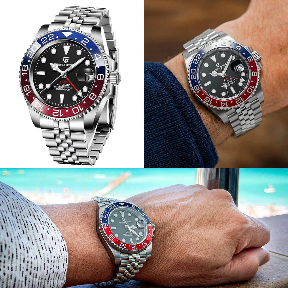 Luxury Watch GMT Men Mechanical Wristwatch Sapphire Glass Stainless Steel 100M Waterproof Automatic Watches