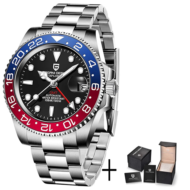 Luxury Watch GMT Men Mechanical Wristwatch Sapphire Glass Stainless Steel 100M Waterproof Automatic Watches