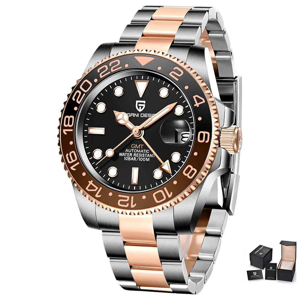 Luxury Watch GMT Men Mechanical Wristwatch Sapphire Glass Stainless Steel 100M Waterproof Automatic Watches